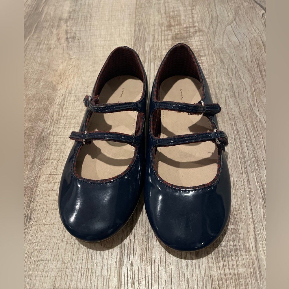 Zara girls MaryJanes navy double strap flats faux patent leather size 11.5